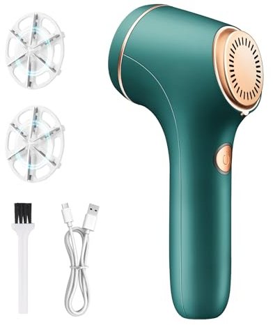 Fabric Shaver and Lint Remover - Rechargeable Fabric Remover, Sweater Shaver for Clothes and Furniture Adapter or Sweater Shaver Removing Fleece Fuzz (Green)
