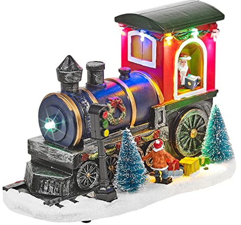 URBNLIVING Weihnachtsmann LED Beleuchtung Vintage Express Eisenbahn Zug Szene Weihnachten Weihnachtsbaum Dekor