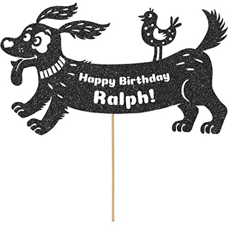 Personalised Birthday Dog Puppy Glitter Cake Topper- Black Any Name & Age Glitter Cake Decoration and Sprinkles - Happy Birthday Decorations - Personalised Toppers for Cakes by Cakeshop