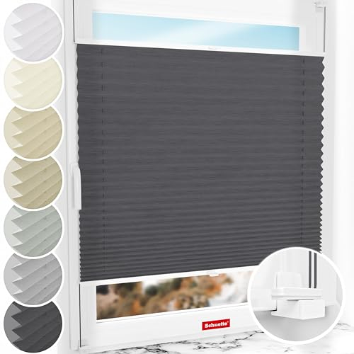 Schuette® Plissee ohne Bohren ● Dolomite Kollektion: Dark Vintage (Grau) ● 90x200cm (Breite x Höhe) ● Suprafix Faltrollo X Klemmfix Rollo ● Blitzschnelle Montage inkl. Video