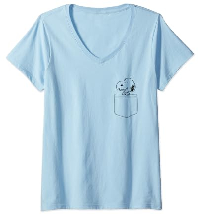 Peanuts Snoopy Tasche T-Shirt mit V-Ausschnitt