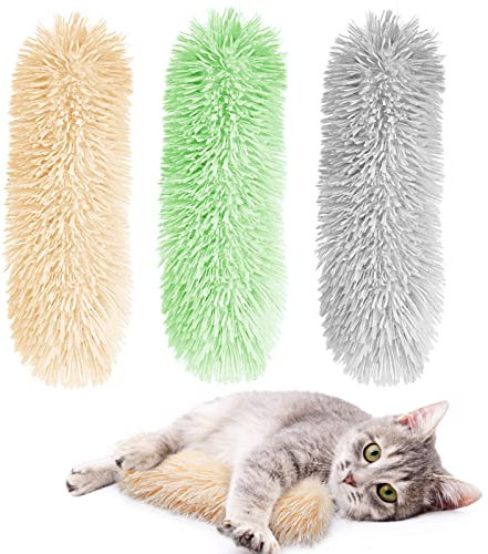 FELISTORY Cat Catnip Toys for Indoor Kitten: 3 Pcs Interactive Kicker Toy with Catmint and Crinkle Plush Chew Teething Clean Toy for Small Cats (Beige, Green, Grey)