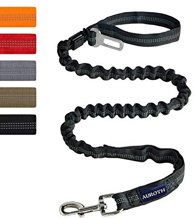 AUROTH Heavy Duty Bungee Dog Leash for Medium Large Breed Dogs, No Pull for Shock Absorption with Car Seat Belt, 2 Padded Handles 4.5FT 6FT Training Dog Leash (MAX: 4.5 FT, Black01)