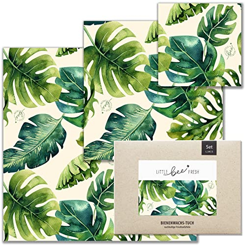 little bee fresh Bio-Bienenwachstücher Starter-Set aus Deutschland - Wachspapier für Lebensmittel - natürlich & plastikfrei frisch - Handgemachtes Wachstuch aus Bio-Rohstoffen S/M/L (Jungle grün)