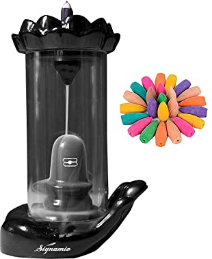 SIGNAMIO® Shiva Smoke Fountain Aromatic Fountain Lord Shiva Idol shivling Ceramic Incense Holder with 30 Backflow Incense Cones,Aromatherapy,Home Decor-1-Pcs/30 Cones-Hand Shivling