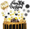 Happy 30th Birthday Cake Toppers Black Gold Glitter Happy Birthday Cake Topper 30th with Star Heart Paper Fan Balloon 25pcs Birthday Cupcake Topper for Men Him Thirty Anniversary Birthday Party Decor