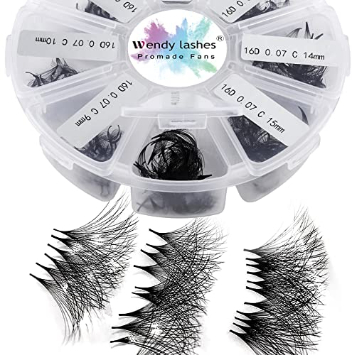 Fertige Fächer Wimpern Extension 16D 500 Stück 9-16mm 0,07mm C Curl Fertig Volumen Wimpern Fächer Premade Volume Fans Russische Wimpernverlängerung(500-16D-0,07-C-9-16)