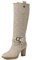 QUEEN HELENA Stivali Traforati con Tacco Plateau Zip Laterale Comodi Casual Alti Donna X28-108 (Beige, numeric_36)