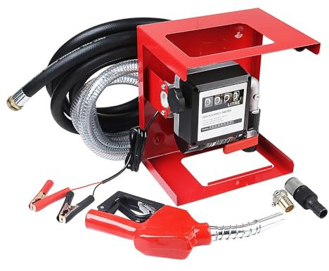 KATSU Diesel Transfer Pump Kit 260W 12V Self Priming Fuel Kerosene Oil Fluid Extractor with Dispenser Gun, Flow Meter and Hose, for Tractors Caravan Trucks Construction Machinery