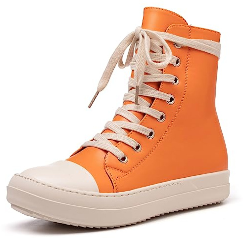 MOFEEDOUKA Womens High Top Sneakers Lace Up Comfort Platform Walking Canvas Shoes with Zipper