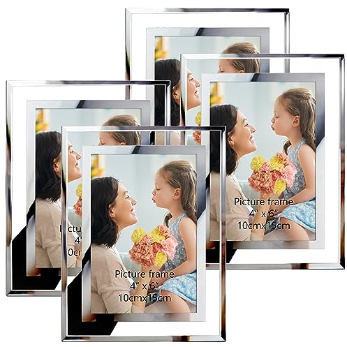 Hoikwo Cadre Photo en Verre 10x15cm Lot de 4, Cadre Photo Orné Argentés pour Wedding Gift, Photos Format Horizontal ou Vertical, Uniquement pour l'affichage sur Table