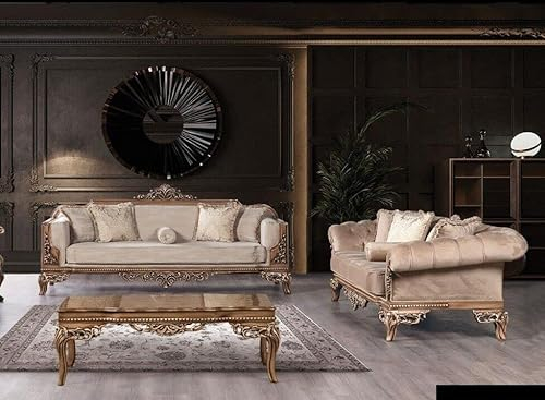 JV Möbel Sofagarnitur 3+3 Sitzer Chesterfield Sofa Sessel Luxus Set Stoff Garnitur 2tlg