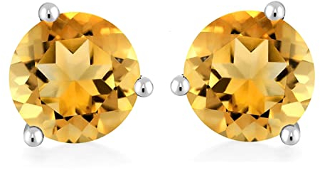 Bellitia Jewelry 925 Sterling Silber Geburtsstein Edelstein Ohrstecker für Frauen Damen, Simulierter Citrin Ohrringe Hypoallergener Ohrschmuck Gelb Stein Geschenk Set, 1ct 6.5mm