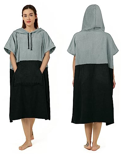 Zingtto Surf-Poncho, Extra Großer, Dicker Handtuch-Poncho für Männer und Frauen mit Kapuzentasche zum Schwimmen am Strand, 41''x33'', Schwarzgrau