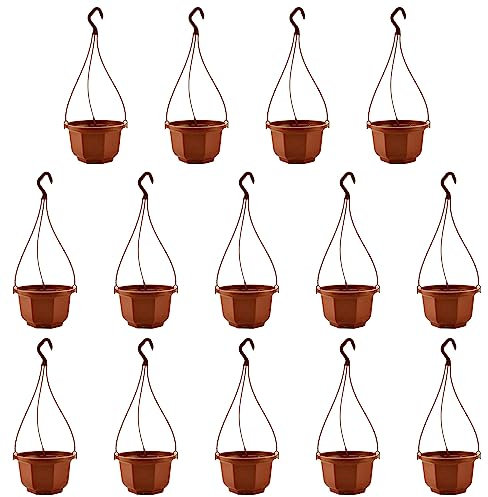 QOXEZY 14 cestas colgantes de plástico para macetas, cesta de cadena de flores, soporte para colgar plantas, cesta colgante para interiores y exteriores, jardín, balcón, decoración - A