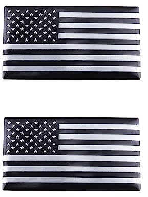 2 x USA-Flaggen-Emblem für Auto, LKW, Abzeichen, Universal-Auto-Styling-Aufkleber (schwarz/silberfarben)
