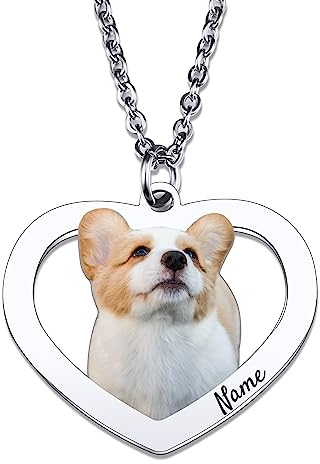 OTXIXTO Personalisierte Foto-Halskette Benutzerdefinierte Katze Hund Haustier Porträt Bild und Name Anhänger Halskette Haustier Gedenkgeschenk für Haustier-Liebhaber (1 Name, Herzrahmen)