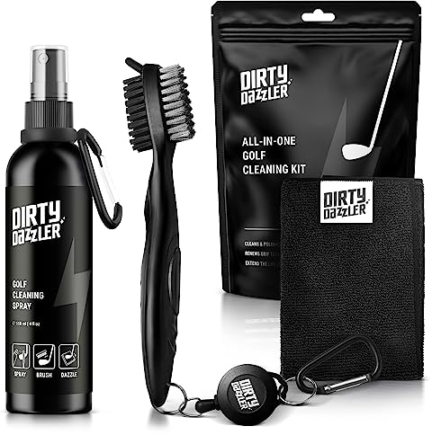Dirty Dazzler Golf Club Cleaning Kit - Includes a Groove Cleaner Tool with Golf Club Cleaner Brush, Towel and Golf Club Cleaner Spray