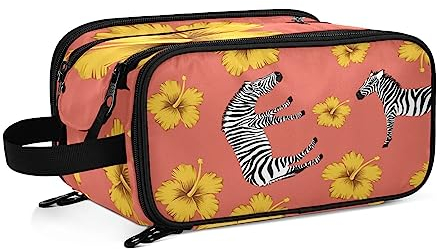 Kulturbeutel Zebra-Druck-Blume Große Kosmetiktasche Kulturtasche Waschtasche Make Up Tasche Waschbeutel Schminktasche für Damen Mädchen