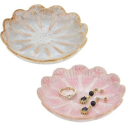 nbeads 2 STK. Keramik-Schmuck-Tablett, Lotusblume Ring-Schale-Halter Porzellan Trinket Tray Dekorative Trinket Teller für Ring Halskette Armband Schmuck Uhr Schlüssel Geschenk, Weißer Rauch/Rosa