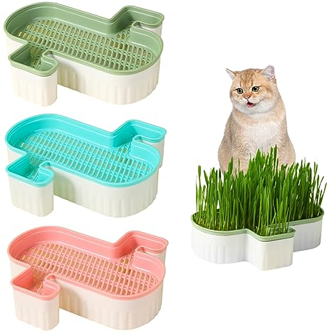 Neroyaner Cat Grass Pflanzer 3pcs Boden freies Katzengras Anbau Kit doppelte abnehmbare Katzengrassamenschale PP Samen Sprouter Tablett Katze Grasboxen für Hund Andere Haustier