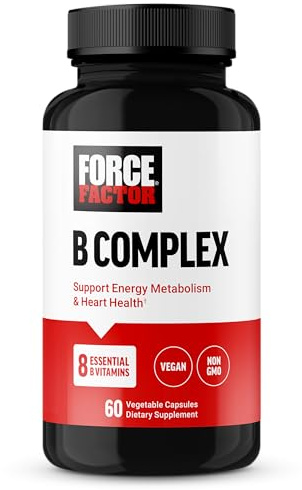 Force Factor Vitamin B Complex to Support Energy, Vitality, and Heart Health, Includes Vitamin B1, Vitamin B2, Vitamin B3, Vitamin B6, Vitamin B12, and More, Vegan, Non-GMO, 60 Vegetable Capsules