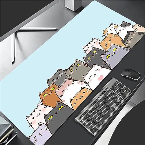 Alfombrilla de Ratón Grande XXL 800x300x2mm Gaming Mouse Pad Pink Cat Anime Alfombrilla Escritorio con Bordes Cosidos Textured Superficie Lavable Velocidad para PC, portátil
