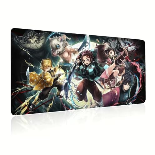 PUrar Demon Slayer Anime Tapis de Souris XXL Base en Caoutchouc antidérapant pour Ordinateur Tapis de Jeu Confortable - 800x300x3mm