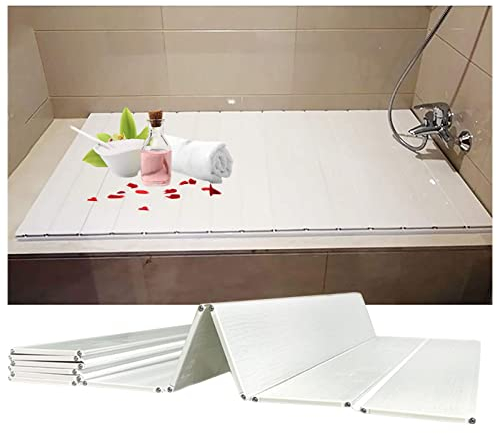 Cubierta de la bañera de la Bandeja de la bañera de PVC Plegable, Cubierta de Aislamiento de la bañera de plástico Blanco, Tablero Antipolvo de la Tapa del baño del Obturador Impermeable, gr