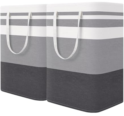 2-Pack 75L Large Laundry Baskets, Waterproof Freestanding Tall Hampers | Collapsible Laundry Bags and Washing Baskets with Extended Carry Handles for store and transport dirty laundry.