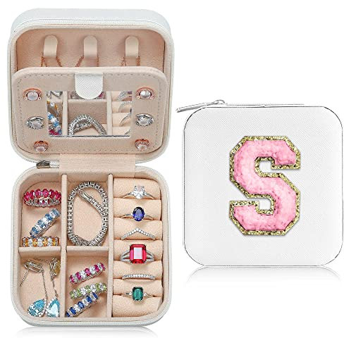 TINGN Brautjungferngeschenke zum Hochzeitstag, Brautjungferngeschenke für Frauen | Brautjungfern Antragsgeschenke Einzigartige Geschenke | Hochzeitsreise Essentials | Reise Schmucketui Initial S Weiß