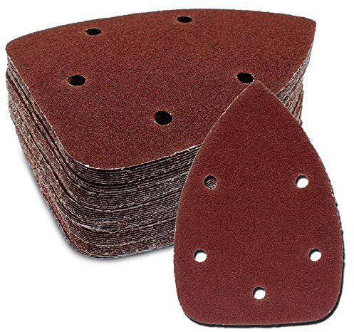 Cjueiom 50 Pcs 80 Grit Mouse Sander Sandpaper, 5 Hole Hook and Loop Sander Pads for 140mm Sanding Machine