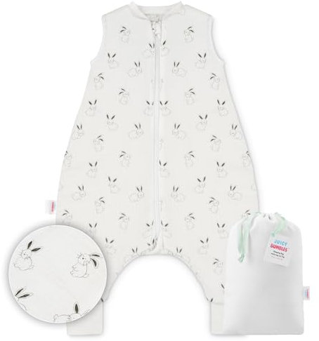 Juicy Bumbles Baby Musselin Schlafsack mit Füßen 2.5 TOG Winter Winterschlafsack mit Fuen Beinen - Kinder Kinderschlafsack - Kaninchen 90 cm 3 Jahre