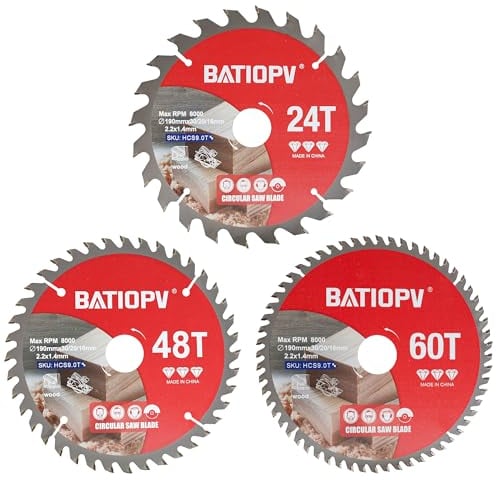 BATIOPV Kreissägeblatt 190 x 30 mm (24/48/60 Zähne) 3-teilig (für Holz, Spanplatten, Sperrholz, Hartholz, usw.) | Kompatibel mit Dewalt Makita Bosch einhell, Sägeblätter für Holzschnitte