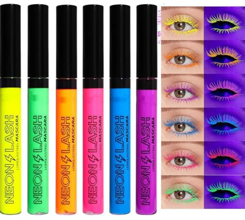 12 Colors UV Glow Neon Mascara Set Matte Rainbow Highly-Pigmented Colourful Mascara for Eye Makeup Tools, Waterproof Smudgeproof Long Lasting Eye Makeup Kit for Women (#02)