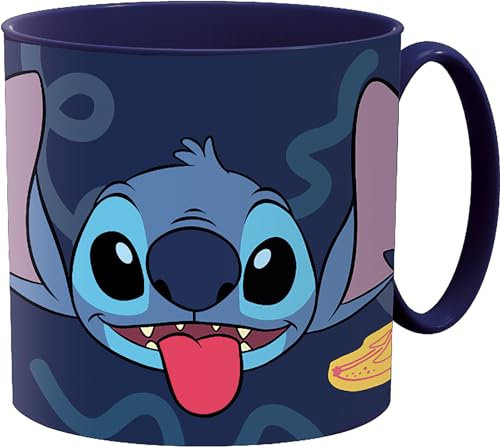 Golddunes Cartoon Kids Character Cute Mini Tiny Mug 265ML Drinking Re-Usable Plastic Cup Microwave Safe 7.5cm x 7.5cm (Stitch Blue)
