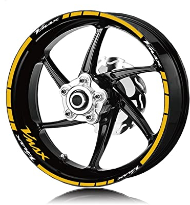 YESKIT Modifizierte dekorative Aufkleber Motorrad Rad Aufkleber Vorne Und Hinten Reifen Logo Reflexstreifen Kit Aufkleber Felgen Aufkleber Wasserdicht Für VMAX VMAX (Color : Gold)