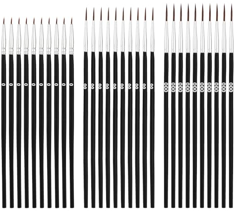30pcs Detail Paint Brushes, Fine Tip Paint Brush with 3 Sizes #0#00#000 Mini Tiny Miniature Fine Paint Liner Brush for Miniature Painting Classroom Watercolor Acrylic Art Face Painting
