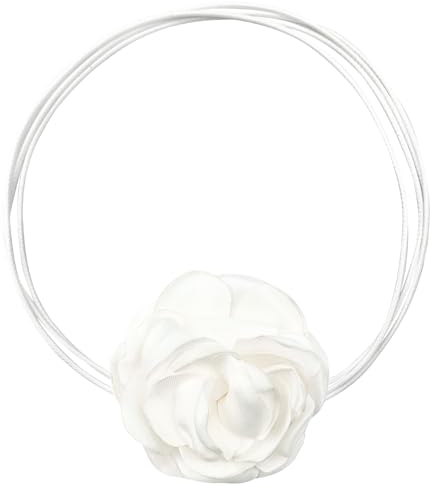 GIKPAX Flower Necklaces, Adjustable Boho Flower Choker Vintage Fabric Rose Necklace for Women Girls Bride Wedding Party Birthday (White)