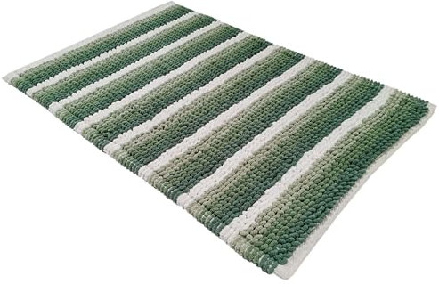 Olivia Rocco Padstow Stripe Bathmat Comfort To Your Bathroom Super Soft Absorbent Bath Shower Mats Washable Dry Fast Durable Classic Design,50x80cm, Sage Green