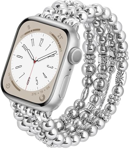 KOREDA Beaded Bracelet Compatible for Apple Watch Band 38mm 40mm 41mm 42mm 44mm 45mm Series 9 8 7 SE Women, Fashion Cute Handmade Elastic Beads Stretch Strap Replacement for iWatch Series 6/5/4/3/2/1