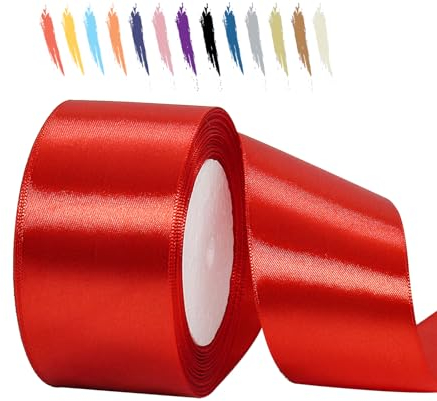 Rot 50mm Satinband 23 Meter, Polyesterband, verschönern Sie Ihre Bastelarbeiten und Feiern, ideal für Geschenkverpackungen, Dekorationen, Hochzeitsautoband, Bänder zum Basteln