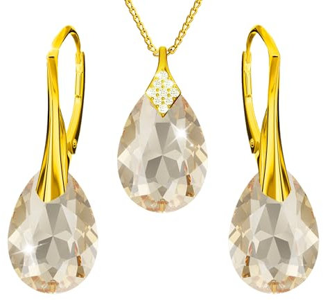 Vergoldet 24K Schmuckset für Damen Ohrringe Silber 925 Hängend Ohrhänger mit Halskette Birne Kristallen Stein 12 Geburtsstein Kette Damen mit Anhänger Schmuck Mädchen (14 - Golden Shadow)