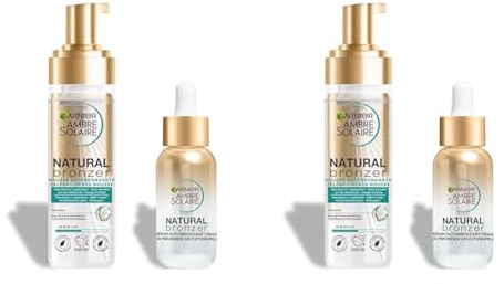 Garnier Ambre Solaire Natural Bronzer - Coffret Sérum Autobronzant Visage + Mousse Autobronzante Corps - Hâle Naturel et Radieux - Tous Types de Peaux (Lot de 2)