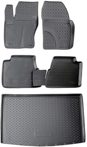 RECAMBO Gummimatten & Kofferraumwanne Set passend für Ford Grand C-MAX | 2010-2019 - 100% passgenaue Auto Fußmatten und Kofferraummatte aus hochwertigen rutschfesten TPE - Schwarz