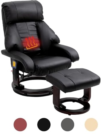 Mingone Massagesessel mit Heizfunktion TV Sessel mit Hocker Verstellbar Fernsehsessel 360° Drehbar Polstersessel Elektrisch Relaxliege mit 8 Massagepunkte Wohn- und Schlafzimmer Kino, Schwarz