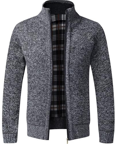 GLESTORE Strickjacken für Herren Strickjacke Cardigan Trachtenjacke Herren Fleecejacke Winter Herren Dunkel Grau L