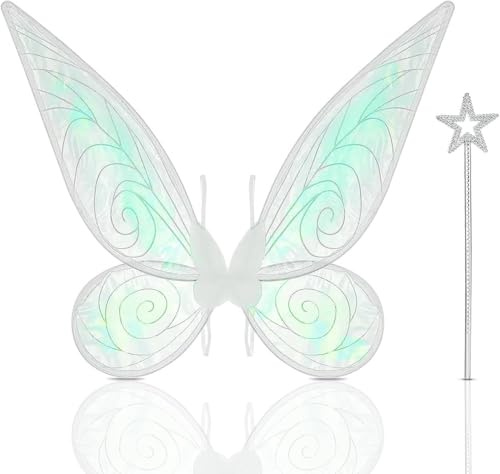 Orifinter Feenflügel Erwachsene, Schmetterlingsflügel Feen Kostüm Damen | Faschingskostüme Damen, Elfenflügel mit Feenstab für Karneval Halloween Kostüm Geburtstag Cosplay Comic Con Themed Party