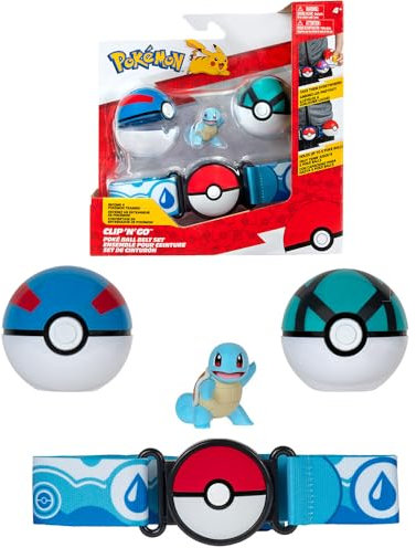 Bandai - Pokémon Gürtel Clip 'N' Go - 1 Gürtel, 2 Poké-Balls und 1 Figur Schurke 5 cm - Zubehör zum Verkleiden als Pokemon-Trainer - Spielzeug für Kinder ab 4 Jahren JW3161