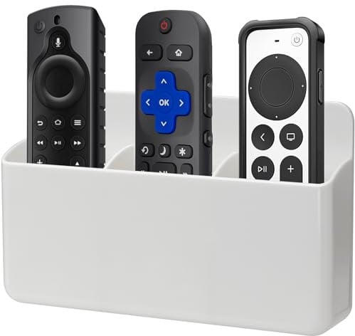 QUAHOO 3 Slot Remote Control Holder Wall TV Remote Holder Self Adhesive Marker Holder, Wall Pen Holder Stroage for Home Office School (White)